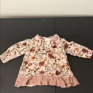 Baby Floral Ruffle Hem Long-Sleeve Blouse — Pink